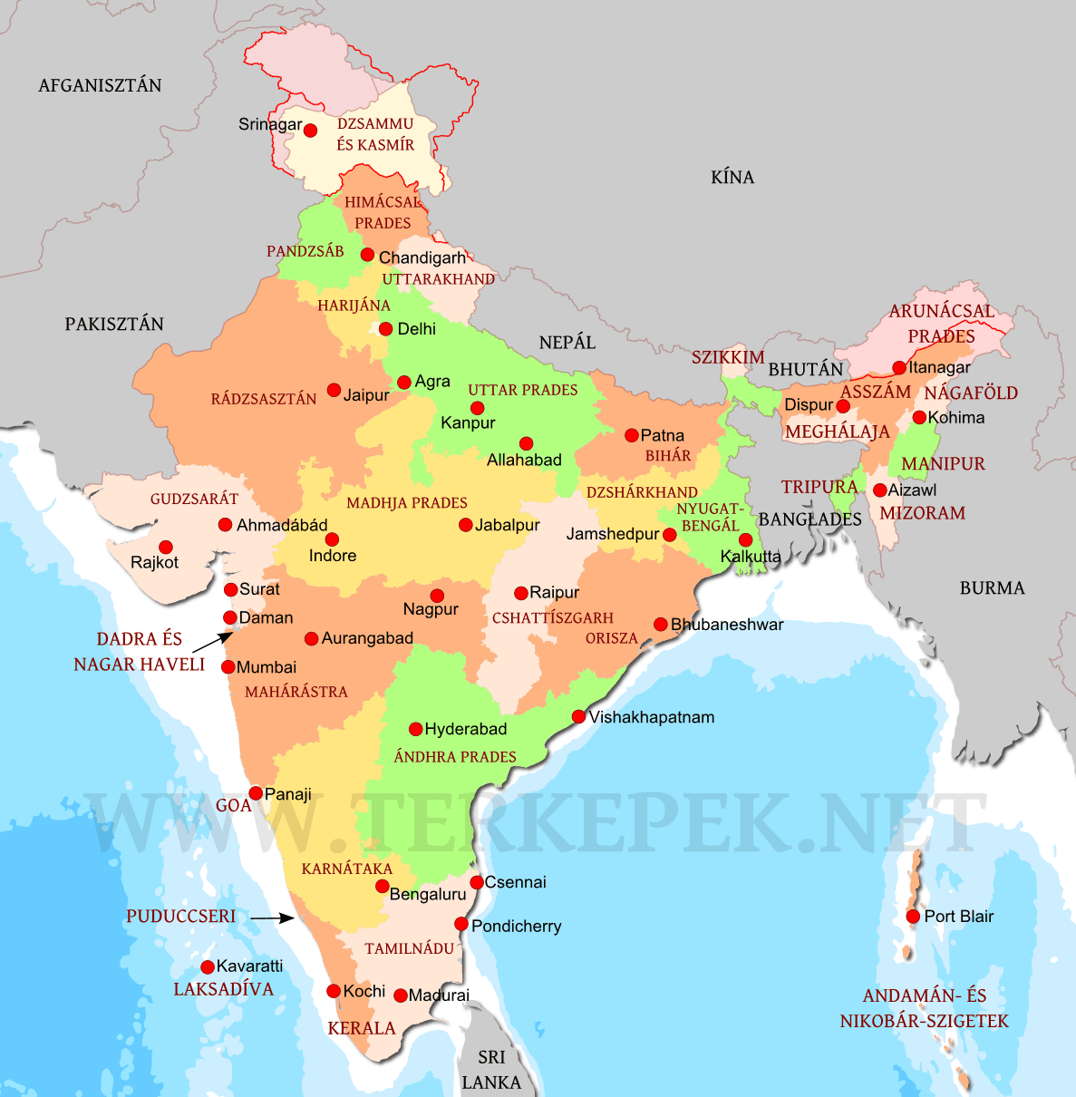 észak amerika térkép városokkal India politikai térképe, az ország adminisztratív egységeivel észak amerika térkép városokkal
